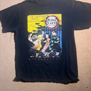 Demon Slayer Men Med Black Kimetsu‎ No Yaiba Anime Manga Short Sleeves Shirt (L)